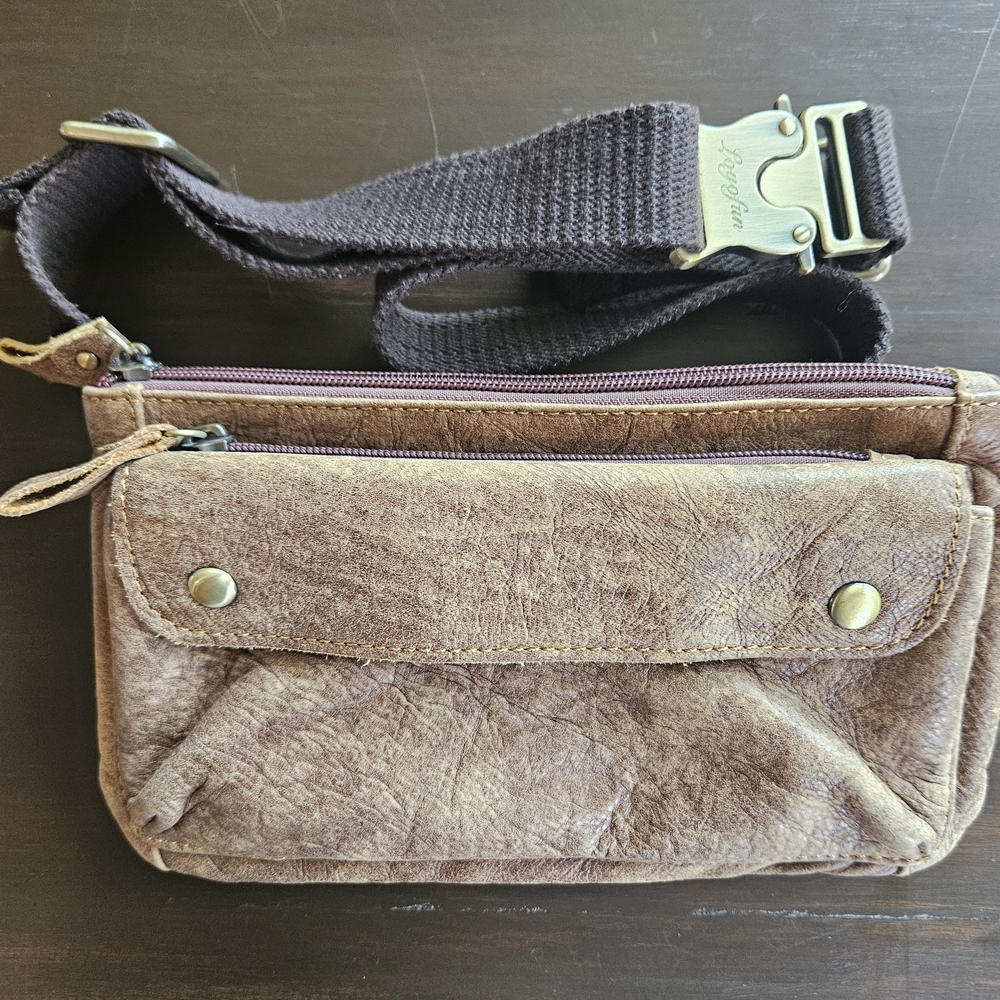 Loyofun Brown Leather Crossbody Waist Bag